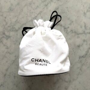 Chanel White Pouch with Black Drawstring